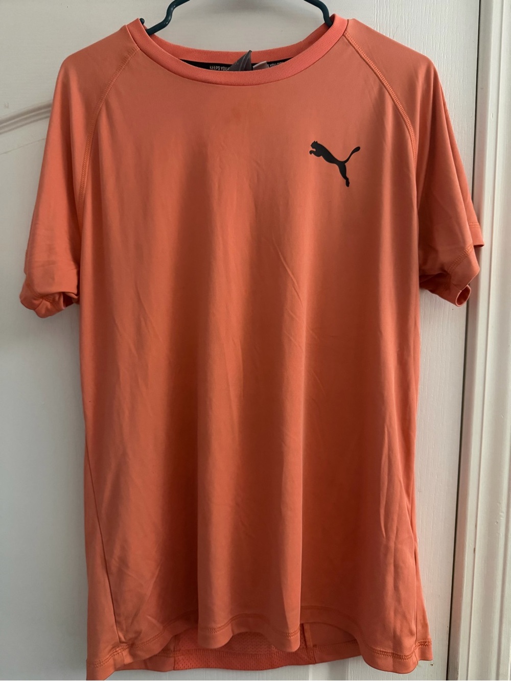 Puma Men's Coral Short Sleeve Athletic Tee with Black Logo